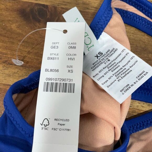 J. Crew Blue BX611 Heritage Scoopneck Bikini Top Swimsuit Size XS NWT - Picture 3 of 3